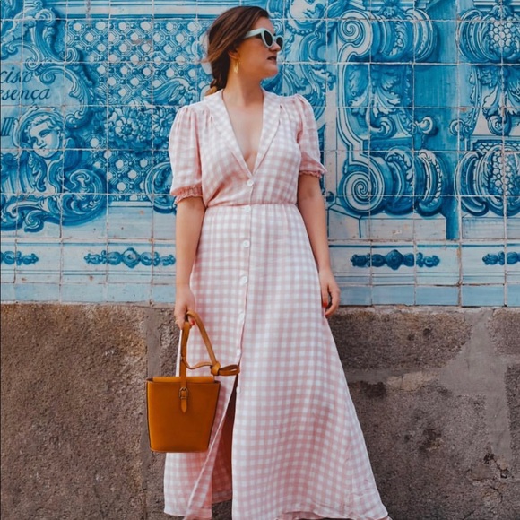 Reformation Joanie Pink Gingham Dress - size L